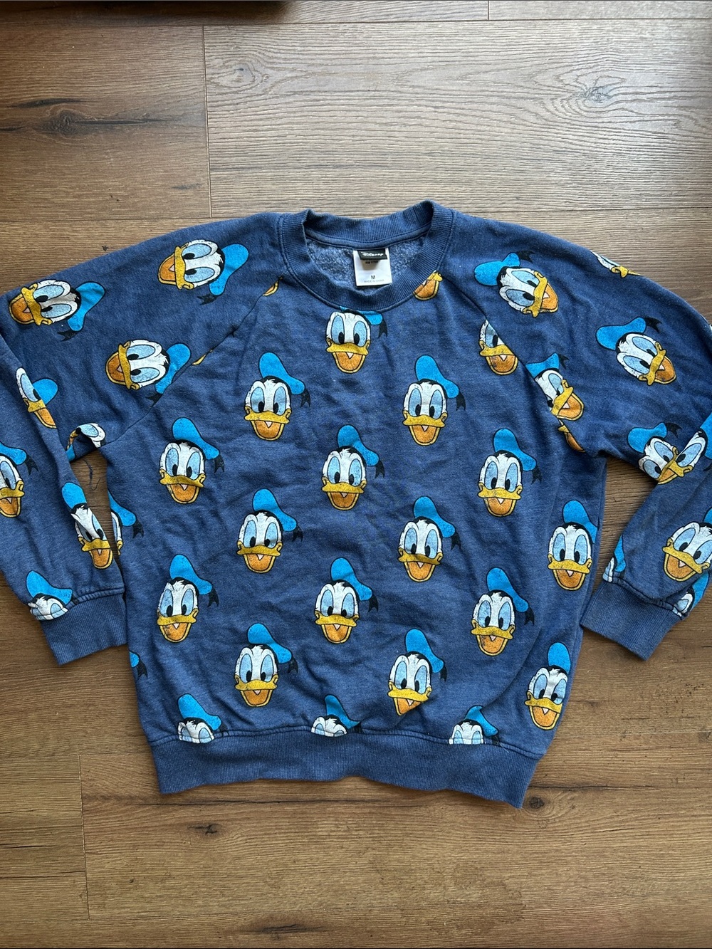 Disney Navy Blue Donald Duck Repeat Print Crewneck Sweater !! Medium